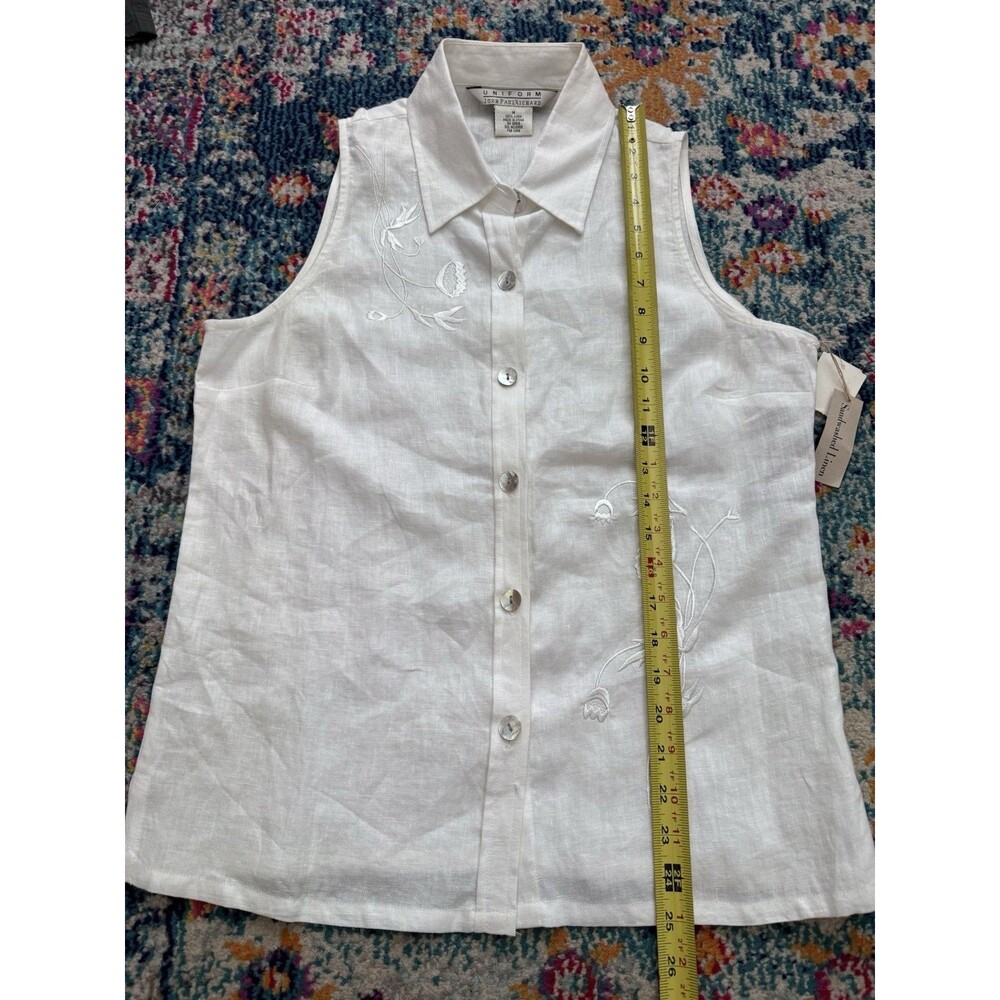 VTG‎ Uniform John Paul Richard Sandwashed LINEN Sleeveless Blouse Embroidered -M - Picture 6 of 7